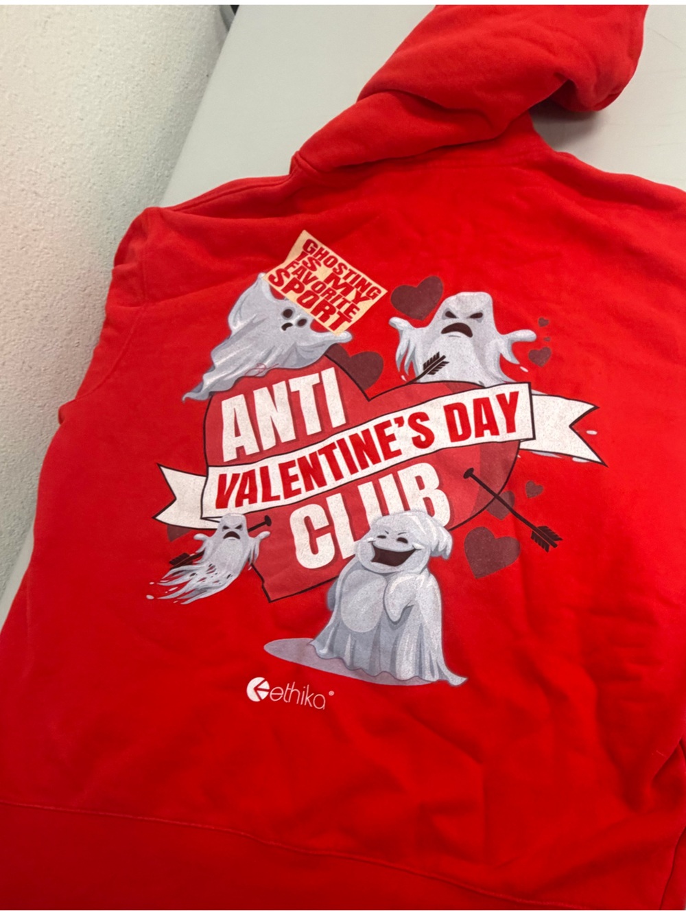 Ethika large adult "Anti Valentine's Day Club" Red Hoodie